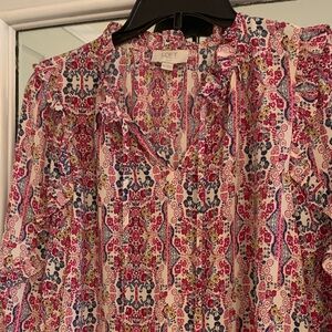 LOFT Women's Multicolor Patterned Blouse